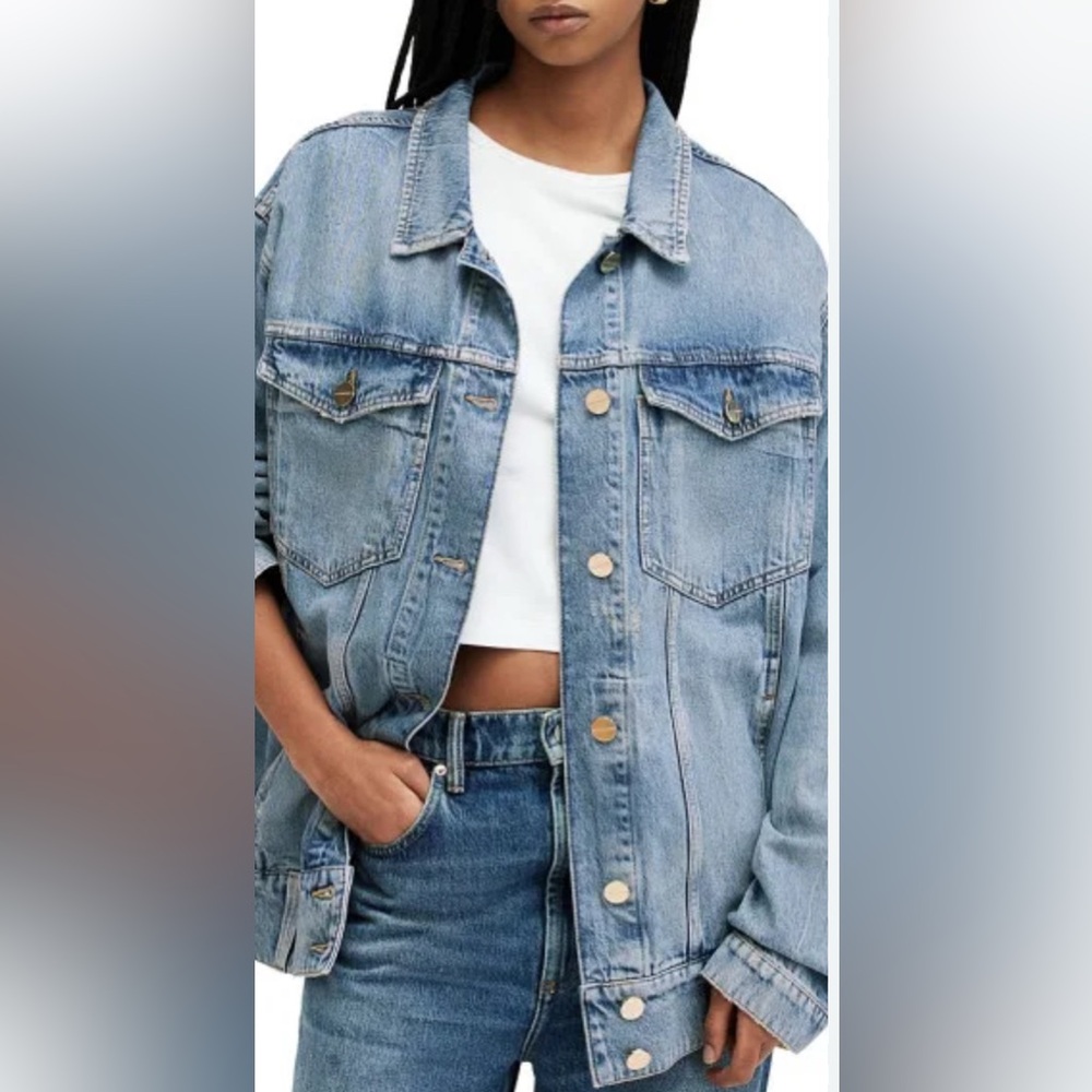 All Saints Women's Light Blue Distressed Denim Jacket